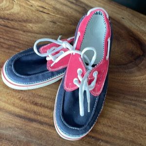 New without tags blue and pink crocs boat shoes